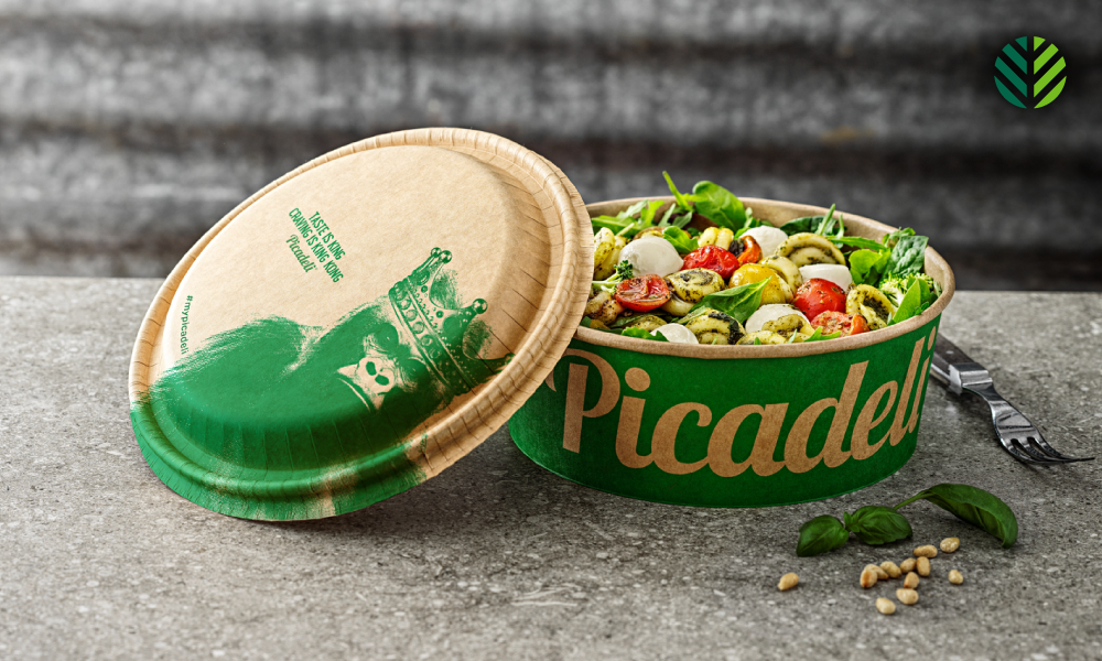 Salad packaging goes to the Fiber-based snap-closing lid